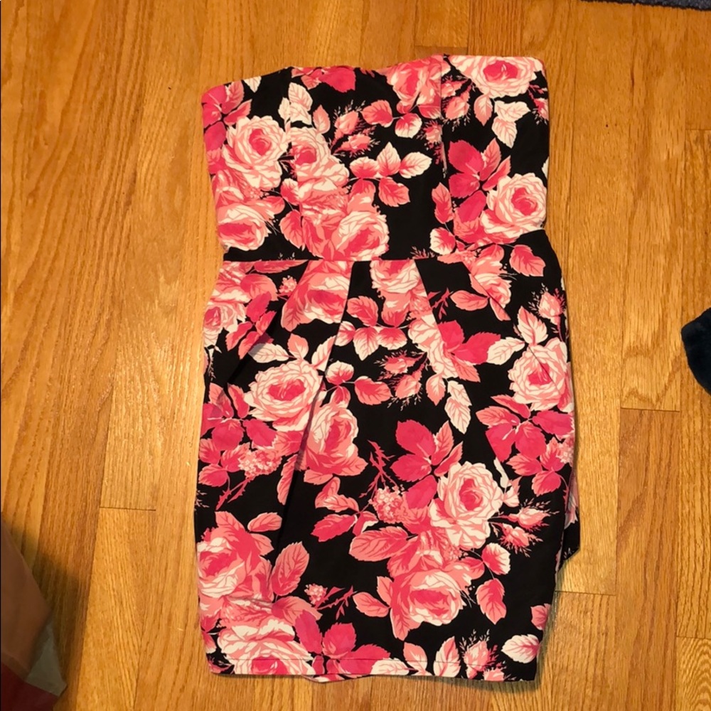 Pink Floral Strapless Bodycon Dress(small)